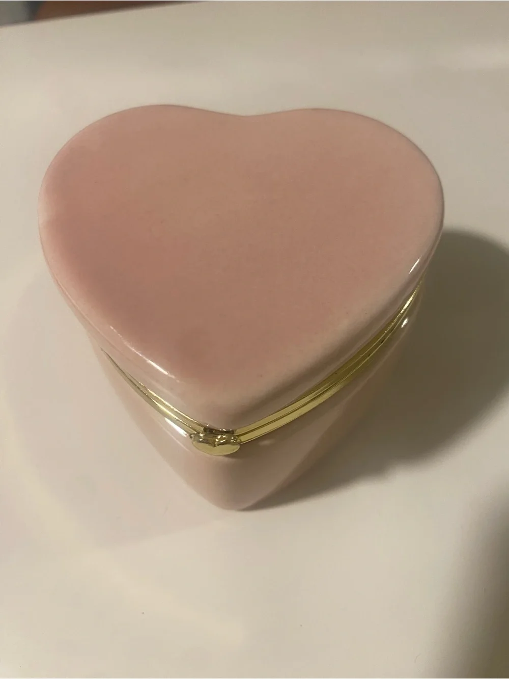 Pink Heart Shaped Trinket Box with Gold Trim